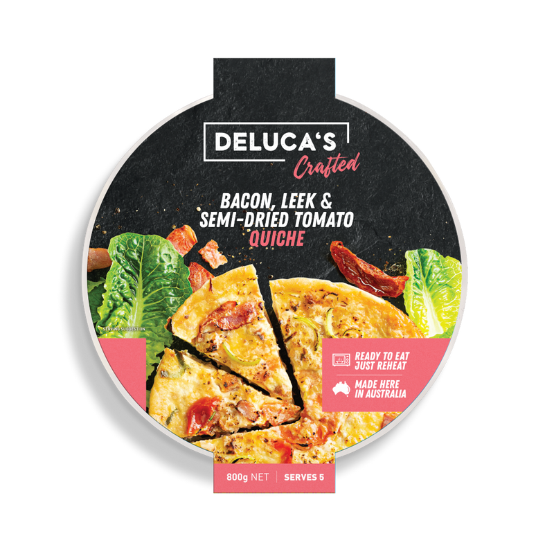 Delucas Quiche Bacon Leek & Semi Dried Tomato Quiche 800g