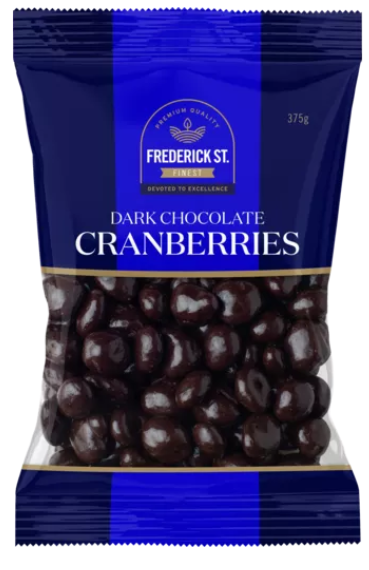 Frederick St Finest Dark Choc Cranberries 375g