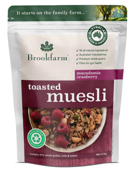 Brookfarm Toasted Macadamia & Cranberry Muesli 1.3kg